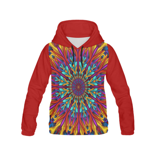 Psychedelic 3D fractal mandala Dark Red Version All Over Print Hoodie for Women (USA Size) (Model H13)