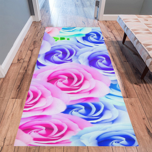 closeup colorful rose texture background in pink purple blue green Area Rug 9'6''x3'3''