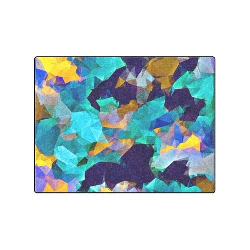 psychedelic geometric polygon abstract pattern in green blue brown yellow Blanket 50"x60"
