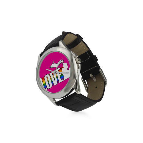 Gay Pride Love Michigan Watch w/Pink Face Women's Classic Leather Strap Watch(Model 203)