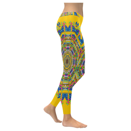 Happy fantasy earth mandala Women's Low Rise Leggings (Invisible Stitch) (Model L05)