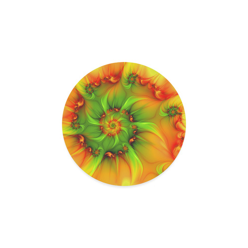 Hot Summer Green Orange Abstract Colorful Fractal Round Coaster