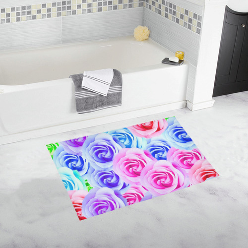 closeup colorful rose texture background in pink purple blue green Bath Rug 20''x 32''