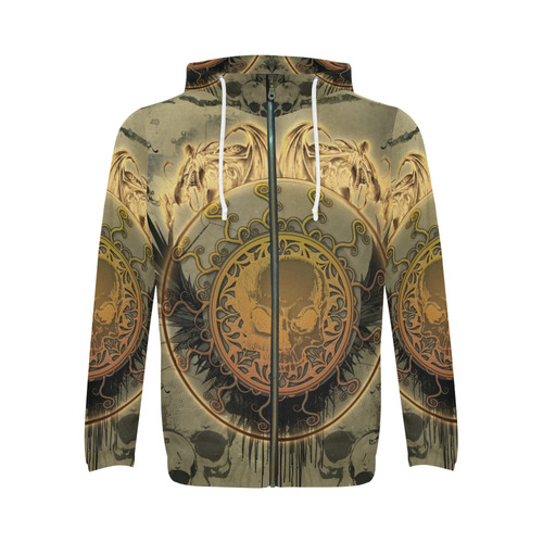 Awesome skulls on round button All Over Print Full Zip Hoodie for Men (Model H14)