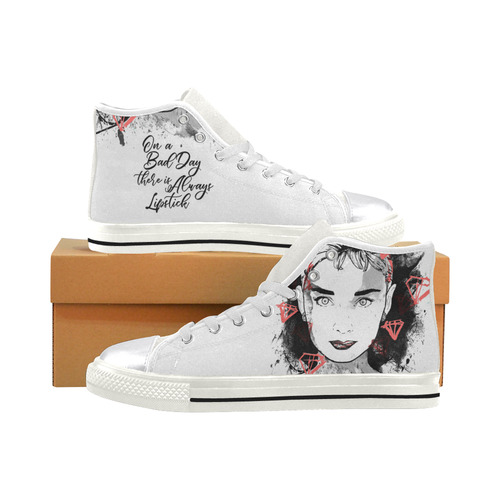 Audrey Hepburn - Lipstick Women's Classic High Top Canvas Shoes (Model 017)