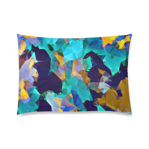 psychedelic geometric polygon abstract pattern in green blue brown yellow Custom Zippered Pillow Case 20"x30" (one side)