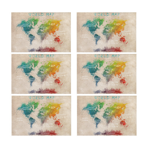 world map Placemat 12’’ x 18’’ (Set of 6)