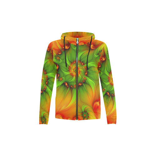 Hot Summer Green Orange Abstract Colorful Fractal All Over Print Full Zip Hoodie for Kid (Model H14)