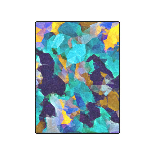 psychedelic geometric polygon abstract pattern in green blue brown yellow Blanket 50"x60"
