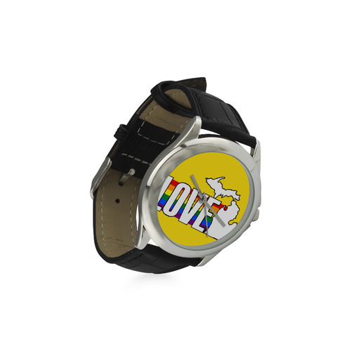 Gay Pride Love Michigan Watch w/Yellow Face Women's Classic Leather Strap Watch(Model 203)