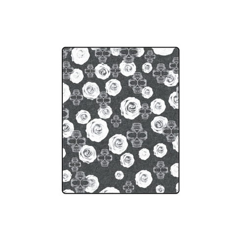 vintage skull and rose abstract pattern in black and white Blanket 40"x50"