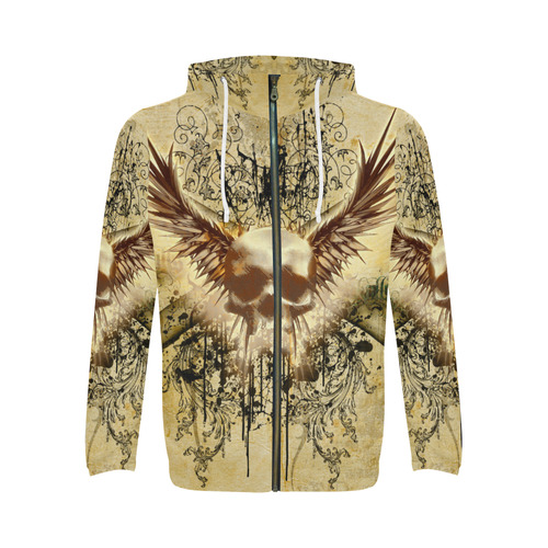 Amazing skull, wings and grunge All Over Print Full Zip Hoodie for Men (Model H14)