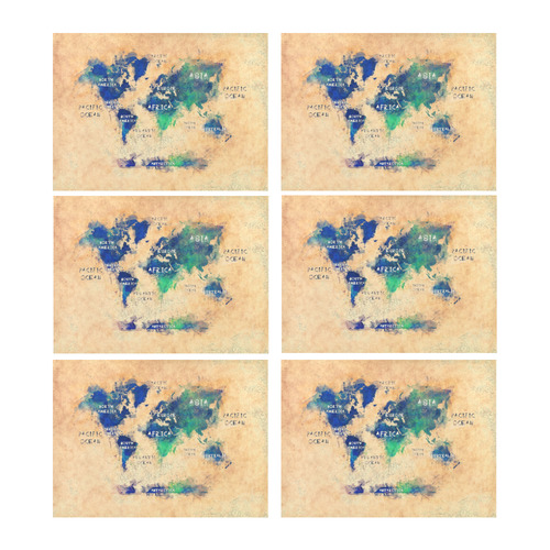 world map OCEANS and continents Placemat 14’’ x 19’’ (Set of 6)