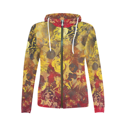 flowers All Over Print Full Zip Hoodie for Women (Model H14)