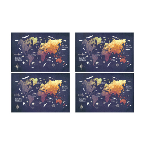 ocean world map Placemat 12’’ x 18’’ (Four Pieces)