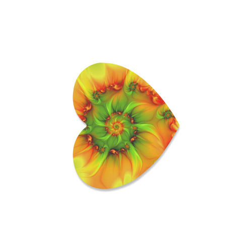 Hot Summer Green Orange Abstract Colorful Fractal Heart Coaster