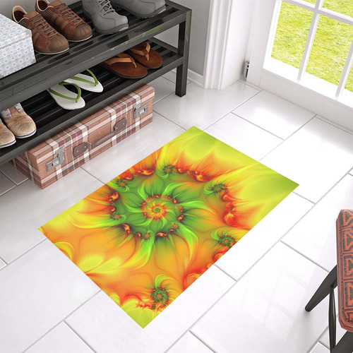 Hot Summer Green Orange Abstract Colorful Fractal Azalea Doormat 24" x 16" (Sponge Material)