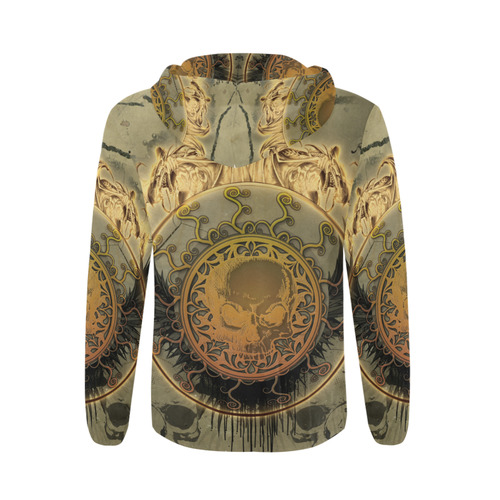Awesome skulls on round button All Over Print Full Zip Hoodie for Men (Model H14)
