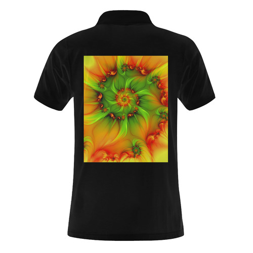 Hot Summer Green Orange Abstract Colorful Fractal Men's Polo Shirt (Model T24)