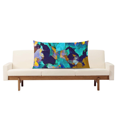 psychedelic geometric polygon abstract pattern in green blue brown yellow Rectangle Pillow Case 20"x36"(Twin Sides)