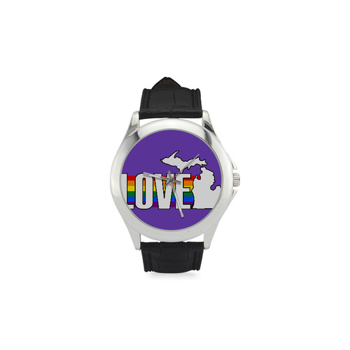 Gay Pride Love Michigan Watch w/Purple Face Women's Classic Leather Strap Watch(Model 203)
