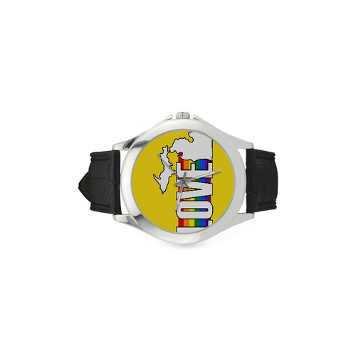 Gay Pride Love Michigan Watch w/Yellow Face Women's Classic Leather Strap Watch(Model 203)