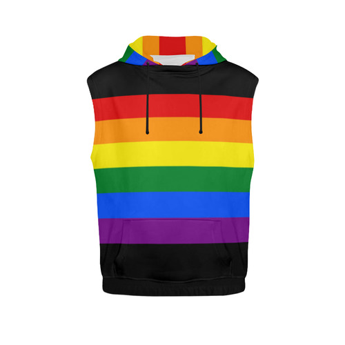 Gay Pride Rainbow Flag Stripes All Over Print Sleeveless Hoodie for Men (Model H15)