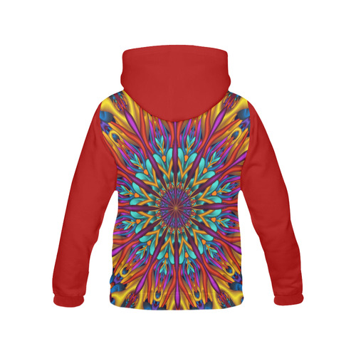 Psychedelic 3D fractal mandala Dark Red Version All Over Print Hoodie for Women (USA Size) (Model H13)