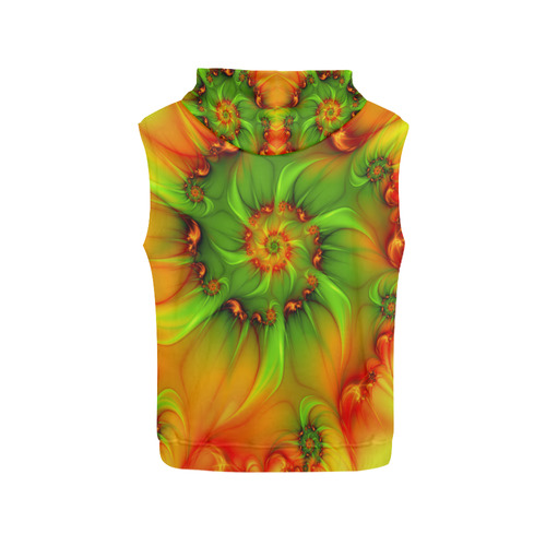 Hot Summer Green Orange Abstract Colorful Fractal All Over Print Sleeveless Hoodie for Men (Model H15)