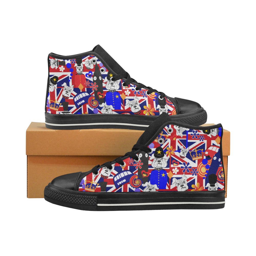 High Top Sneakers British Bulldog London Flag Print Sneakers Men’s Classic High Top Canvas Shoes