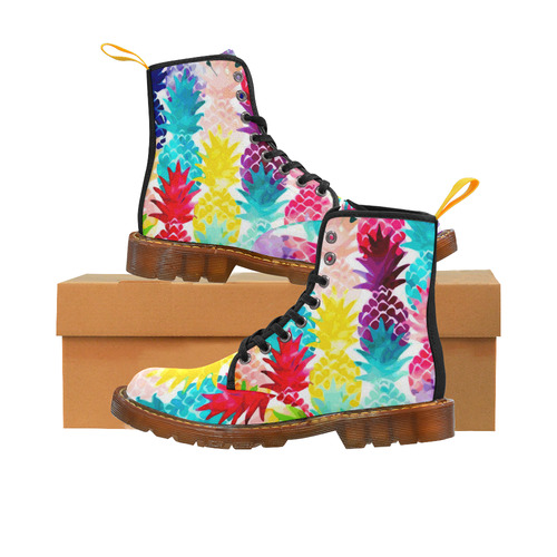 Colorful Tropical Pineapple Pattern Martin Boots For Women Model 1203H