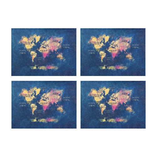 world map oceans and continents Placemat 14’’ x 19’’ (Set of 4)