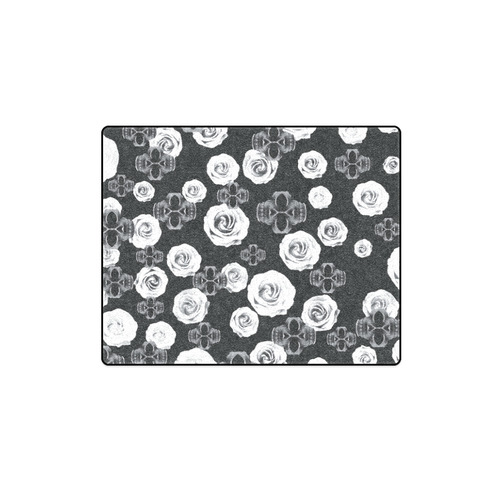 vintage skull and rose abstract pattern in black and white Blanket 40"x50"