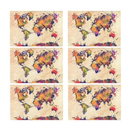 world map Placemat 12’’ x 18’’ (Six Pieces)