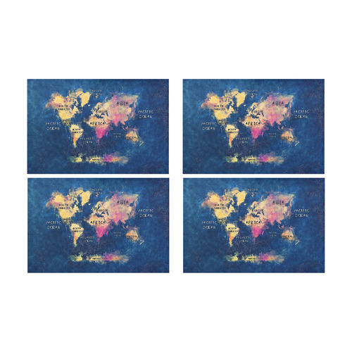 world map oceans and continents Placemat 12’’ x 18’’ (Four Pieces)