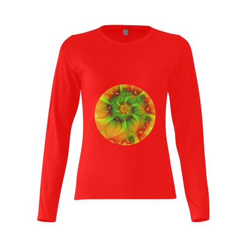 Hot Summer Green Orange Abstract Colorful Fractal Sunny Women's T-shirt (long-sleeve) (Model T07)