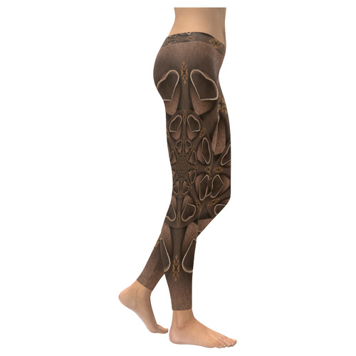 leather fantasy flower in mandala style Women's Low Rise Leggings (Invisible Stitch) (Model L05)
