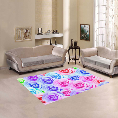 closeup colorful rose texture background in pink purple blue green Area Rug 5'3''x4'