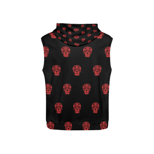 skull pattern red All Over Print Sleeveless Hoodie for Kid (Model H15)