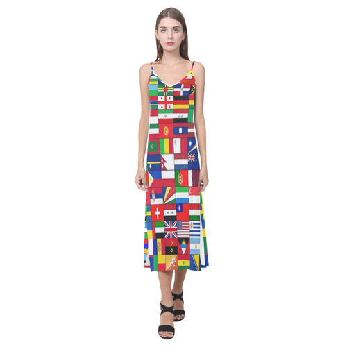 WORLD FLAGS 2 V-Neck Open Fork Long Dress(Model D18)