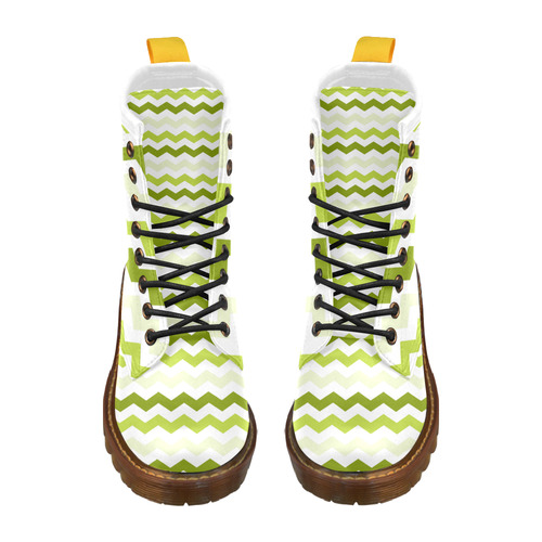 Lemon Green White Zig Zag Trendy Chevron High Grade PU Leather Martin Boots For Women Model 402H