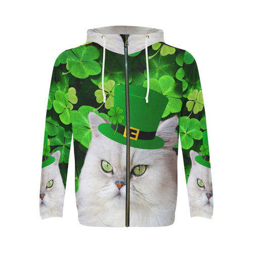 Patrick Irish Cat All Over Print Full Zip Hoodie for Men (Model H14)