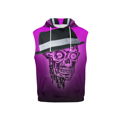 elegant skull with hat,hot pink All Over Print Sleeveless Hoodie for Kid (Model H15)