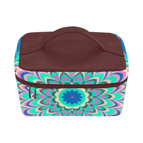 Turquoise flower striped mandala Brown Version Lunch Bag/Large (Model 1658)