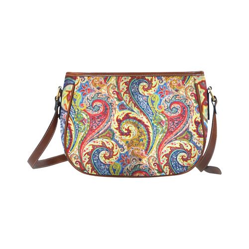 Red Blue Indian Vintage Paisley Pattern Saddle Bag/Small (Model 1649) Full Customization