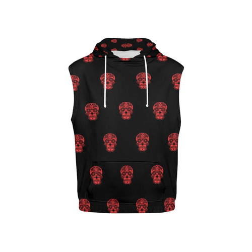 skull pattern red All Over Print Sleeveless Hoodie for Kid (Model H15)