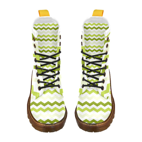 Lemon Green White Zig Zag Trendy Chevron High Grade PU Leather Martin Boots For Men Model 402H