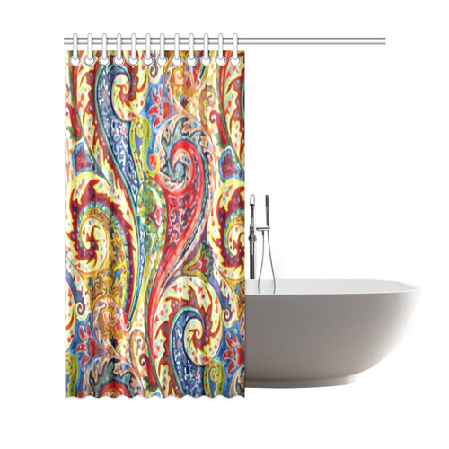 Red Blue Indian Vintage Paisley Pattern Shower Curtain 69"x72"