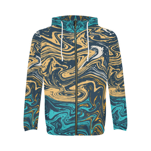 Marble Effect All Over Print Full Zip Hoodie for Men (Model H14)