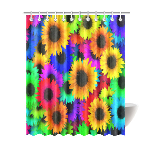 Neon Rainbow Pop Sunflowers Shower Curtain 69"x84"